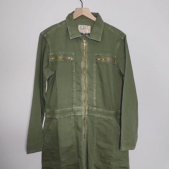 NWT Sandrine Rose x Free People Army Jumpsuit Linen Cotton Small Military Green - Picture 5 of 15